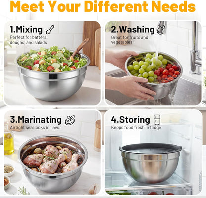Beasea Stainless Steel Mixing Bowls, 5 Pack 1.5 QT Stackable Nesting Mixing Bowls with Airtight Lids, Metal Bowl with Lid for Baking, Meal Prepping, Salad, Serving, Food Storing