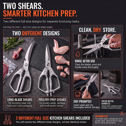 Heavy Duty Kitchen Shears 2 Pack, Full-Size Stainless Kitchen Scissors