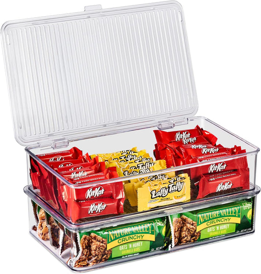 Sorbus Pantry Storage Organizer with Lids- Clear Plastic Refrigerator Organizer Bins- Multi Purpose & Versatile Stackable Cabinet Organizers- Cosmetics, Laundry, Office Supplies Food Organizer- 2 Pack
