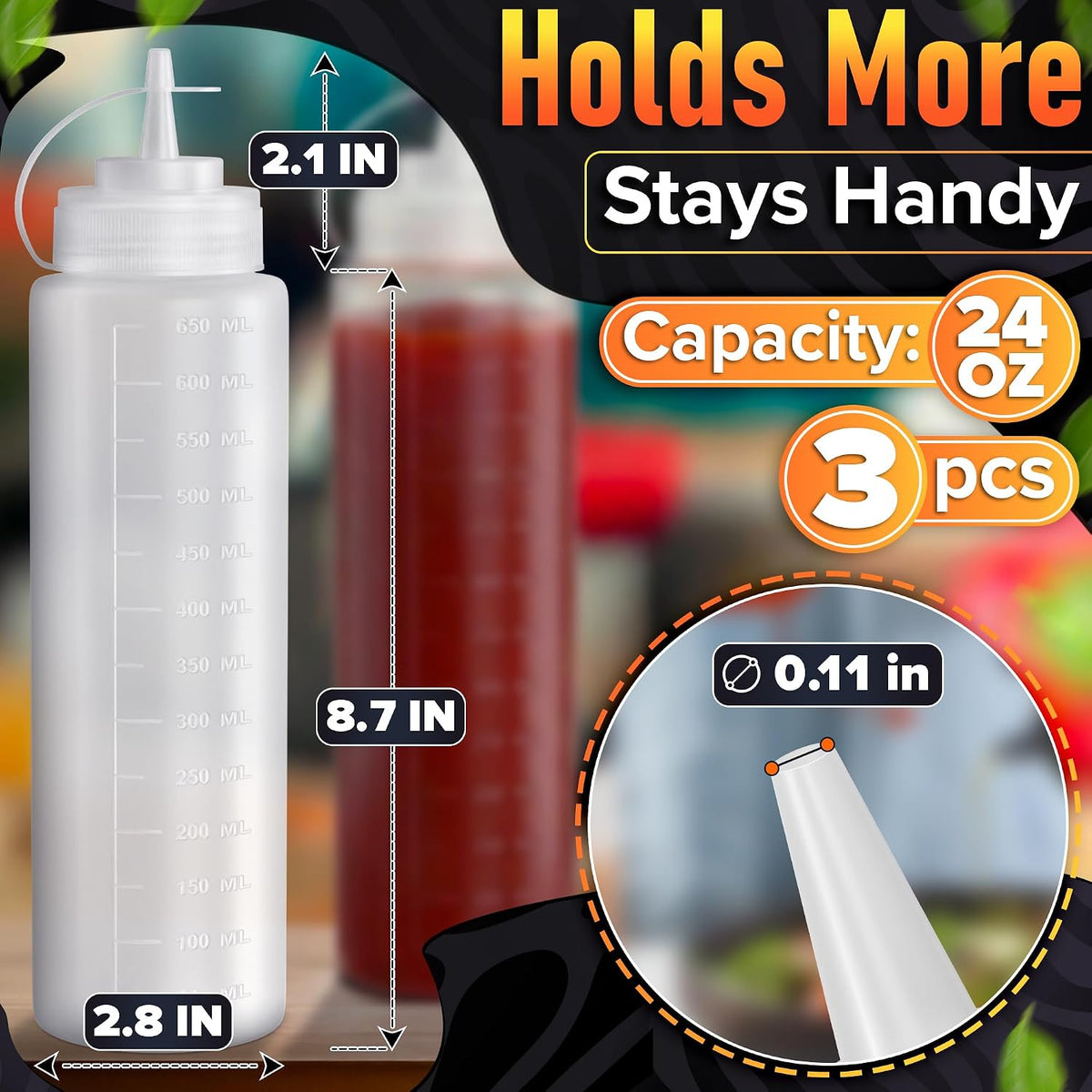 BURIUS Inverted Condiment Squeeze Bottles 16 oz for Sauces, Honey