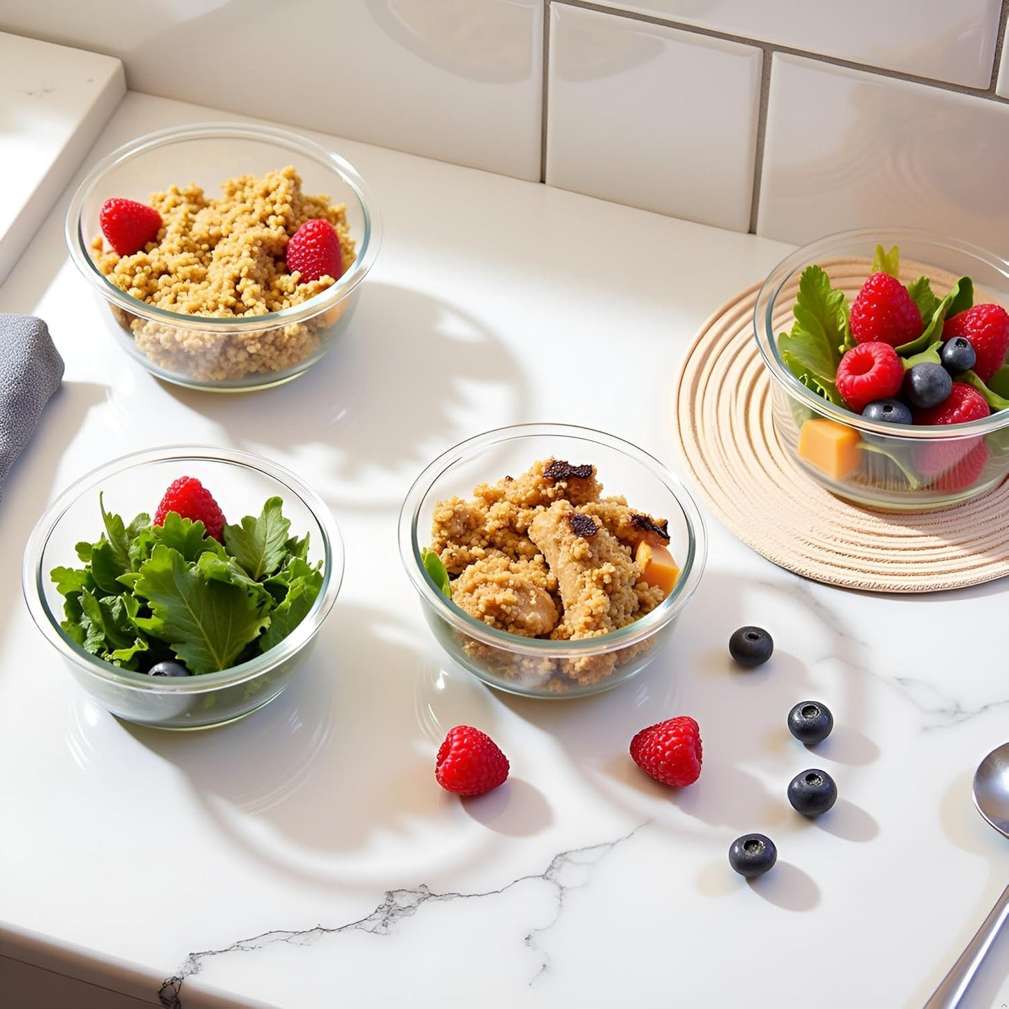 8 Pcs Square Glass Food Storage Container with Lids, 16OZ Square Glass Meal Prep Containers Set, 2 Cup glass Food Storage for Lunch Salad, Microwave, Oven, Freezer, Dishwasher Safe (4 Pack)