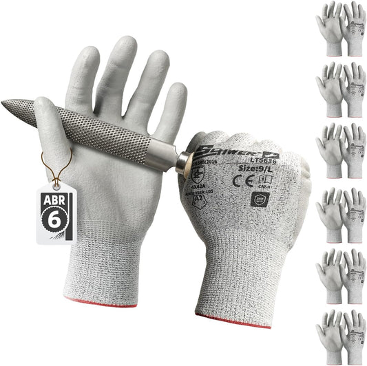 Schwer 6 Pairs A2 Cut Resistant Work Gloves, Ultra Durable, LT5636, L