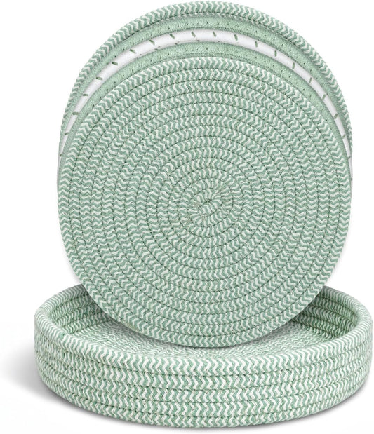 Large Trivets for Hot Dishes, Pots and Pans, Hot Pads with Storage Basket, Pot Holders for Kitchen, Heat Resistant Mats Protect Countertop, Coasters Set Home Essentials Farmhouse Decor 9 Inches 5Pcs