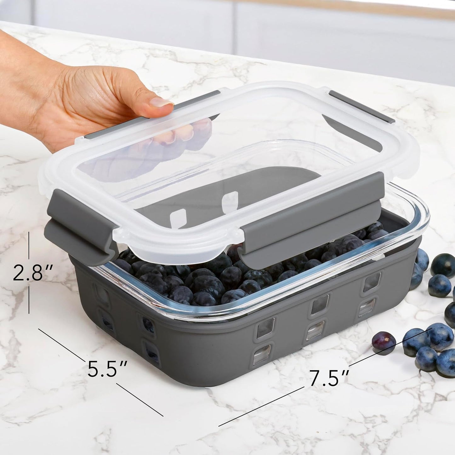 ECOBERI Glass Meal Prep Containers with Silicone Sleeves, 3 Piece 4.5 Cup Set, Borosilicate Glass Food Storage with Leak-Resistant Lids, Oven, Microwave, Freezer and Dishwasher Safe
