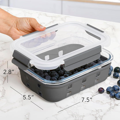 ECOBERI Glass Meal Prep Containers with Silicone Sleeves, 3 Piece 4.5 Cup Set, Borosilicate Glass Food Storage with Leak-Resistant Lids, Oven, Microwave, Freezer and Dishwasher Safe