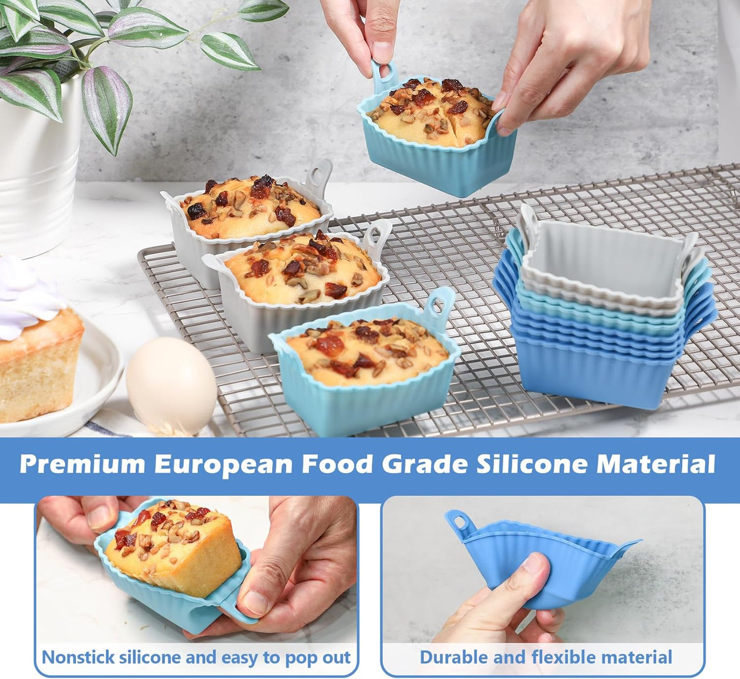 Koluti Nonstick Silicone Muffin Baking Cups Pack of 12, Reusable Cupcake Molds with Double Handle, BPA Free, Mini Round Air Fryer Cupcakes Liner, 3 Colors