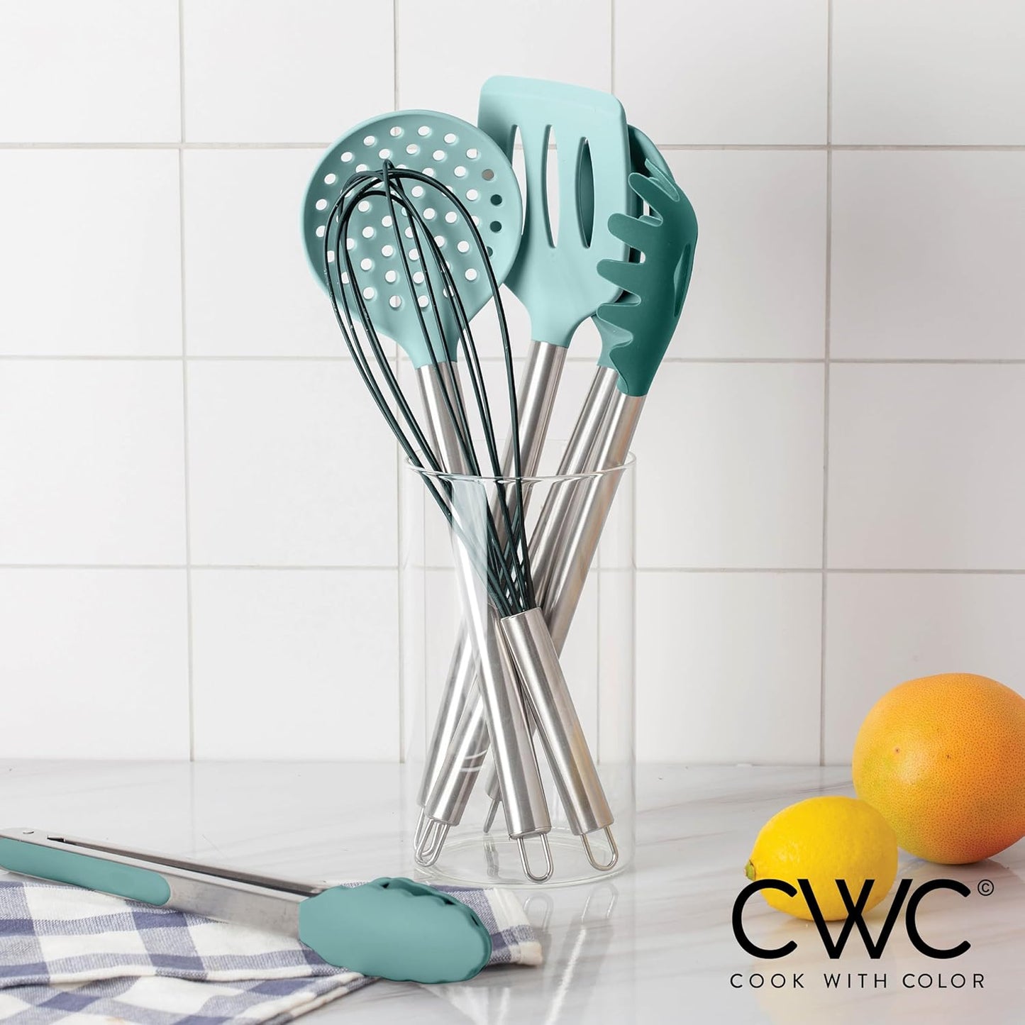 COOK WITH COLOR Silicone Cooking Utensils, Kitchen Utensil Set, Easy to Clean Silicone Kitchen Utensils, Cooking Utensils for Nonstick Cookware, Kitchen Gadgets Set, 38 Piece, Mint