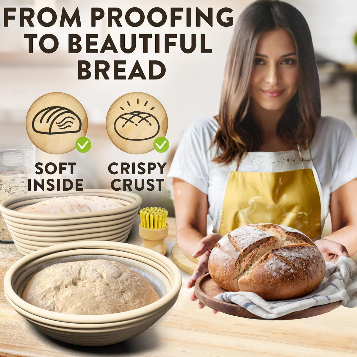 Complete Bread Proofing Baskets Set with 9 in and 10 in Banneton Basket