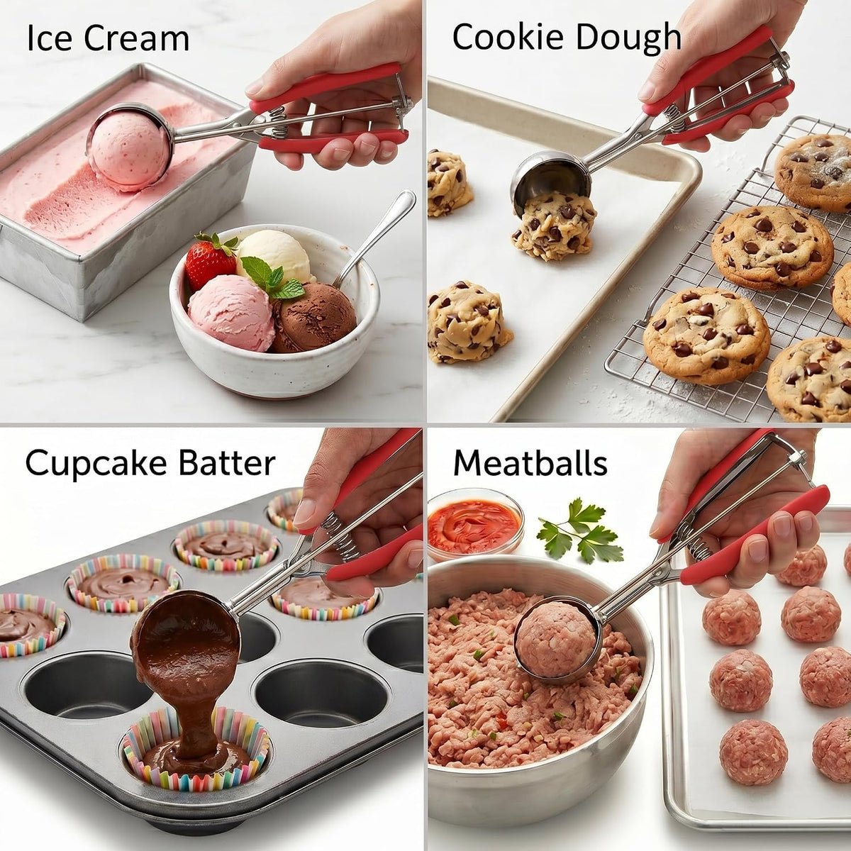 Ice Cream Scoop, 18/8 Stainless Steel Cookie Scoop, Cookie Scoops for Baking, 2 Tbsp/ 30 ml/ 1 oz Cookie Dough Scoop, Ice Cream Scooper with Trigger Release, Cookie Scooper for Baking