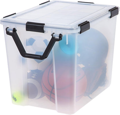 IRIS USA Storage Bins with Lids, WeatherPro Wheeled 106 Qt, Plastic, 3 Pack | Weather-tight gasket, wheels, and secure latches protect camping gear, tools, holiday décor, clothing, and documents.