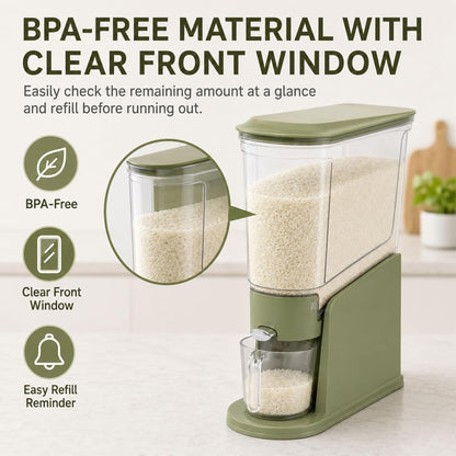 ROOM127 Rice Dispenser 22 Lbs, Large Airtight Grain Container, Cream White | Family Size Storage, BPA-Free, Moisture-Proof Seal, One-Touch Pouring, Clear Window, for Cereal, Beans, Oats & Dry Food