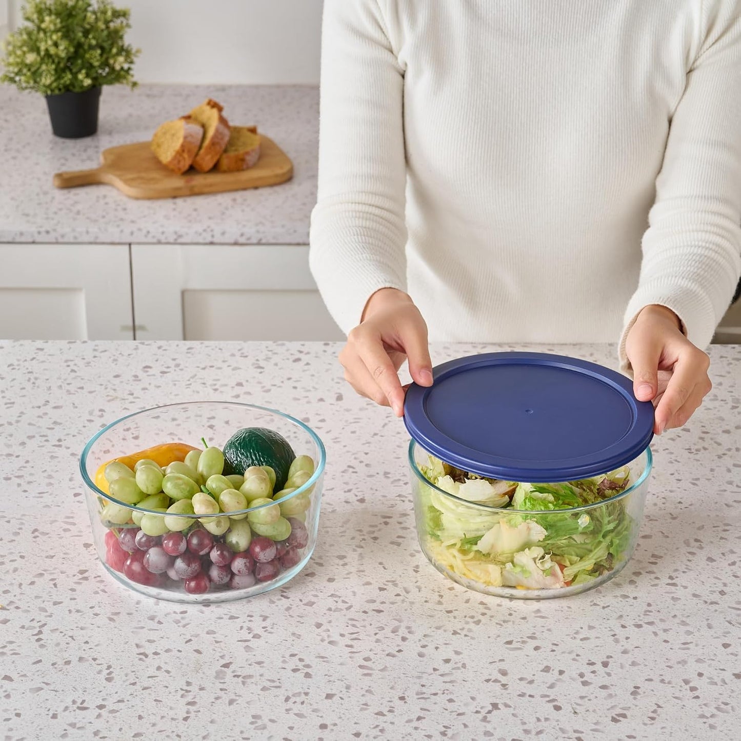 6-Piece Glass Food Storage Containers Set (3 Containers + 3 BPA-Free Lids) | 2-Cup, Leakproof | Microwave, Freezer, Oven & Dishwasher Safe | Ideal for Meal Prep & Pantry Organization, Pistachio
