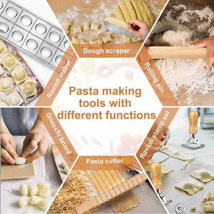 Pasta Making Tools Set, Pasta Making kit Includes 12 Pcs Pasta Making Tools Pasta Making Accessories Wooden Pasta Roller