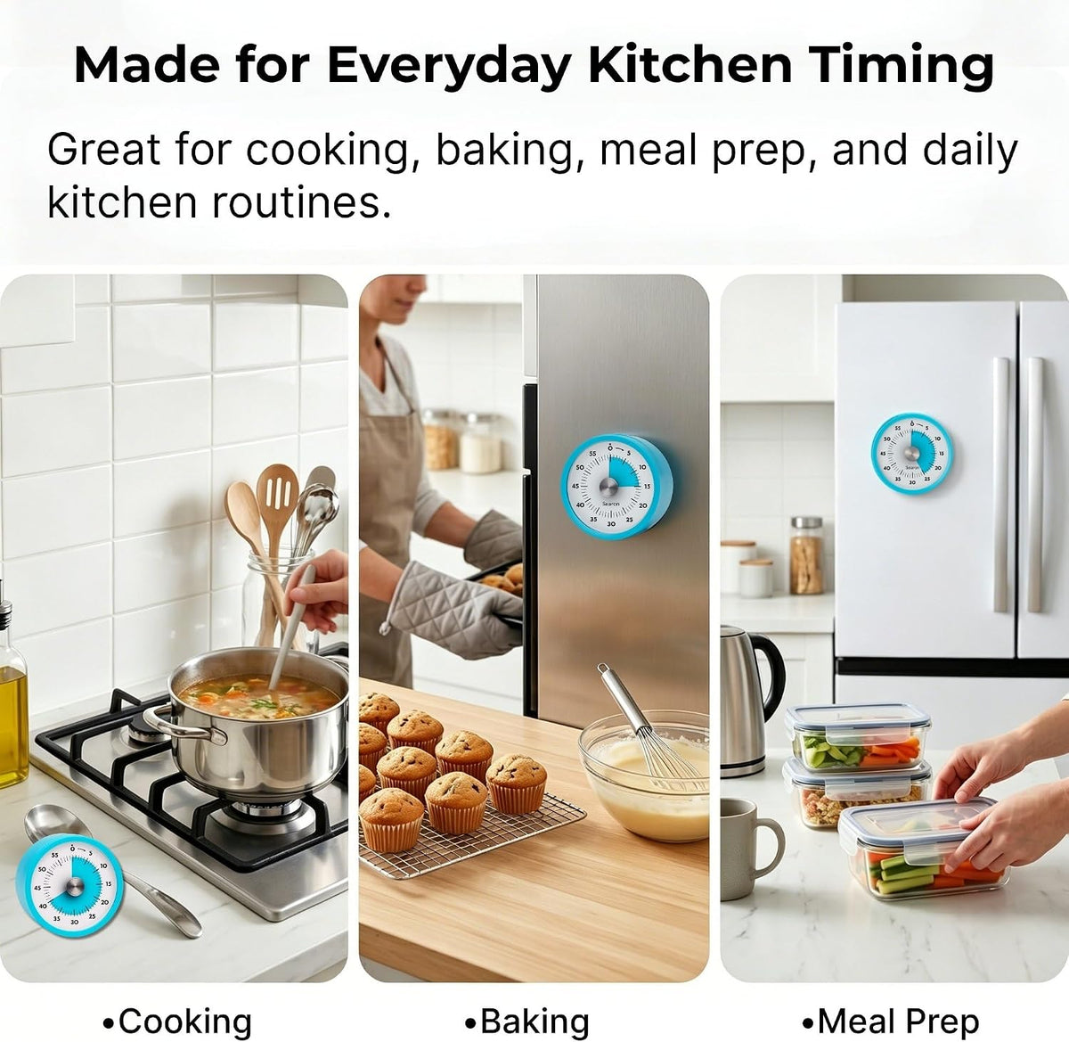Searon Magnetic Kitchen Timer, 60-Minute Visual Dial (Blue)