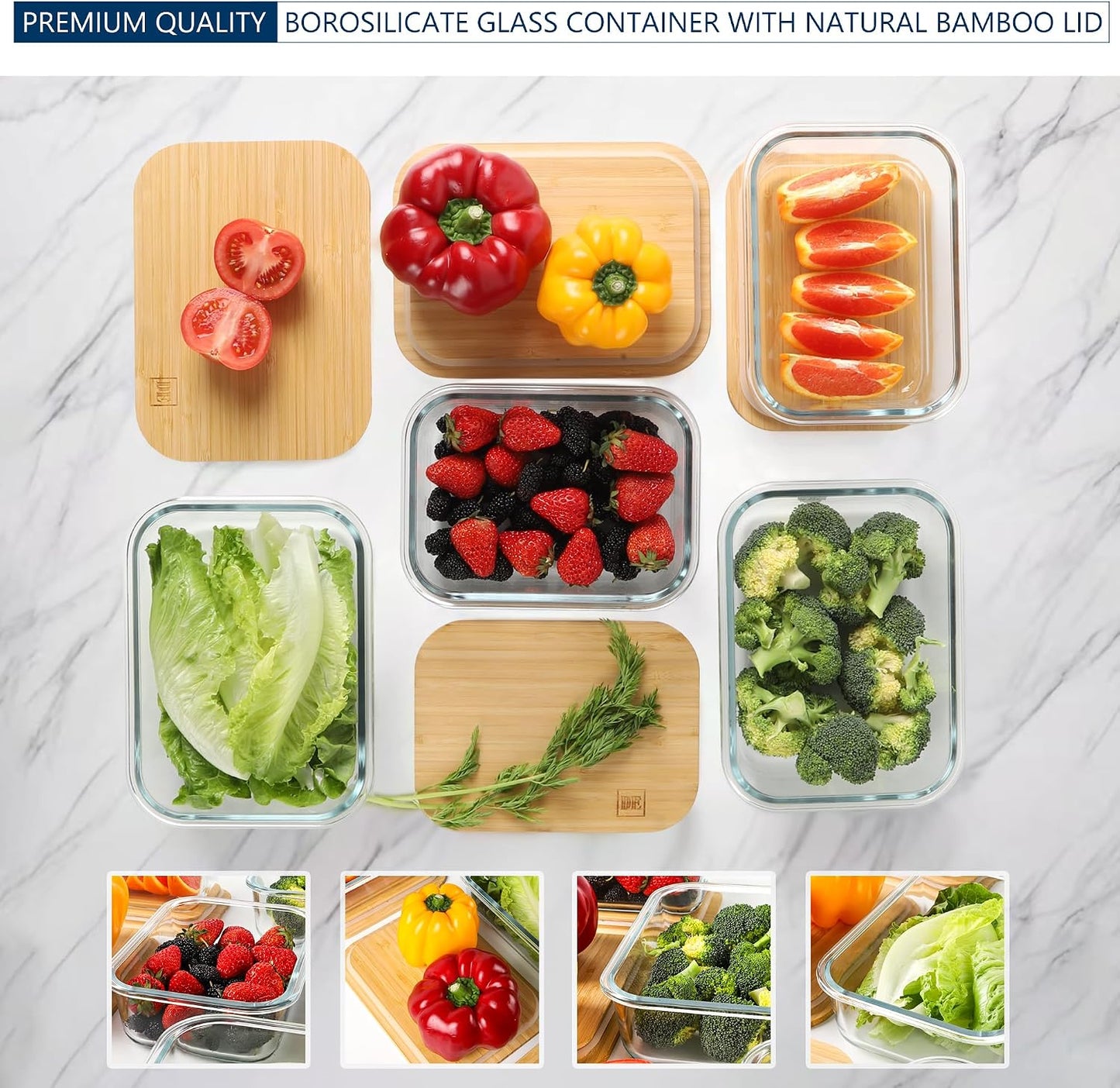 Glass Food Storage Containers with Bamboo Lids (4-Pack, 36oz) Airtight, Leakproof, BPA-Free Borosilicate Glass Meal Prep Containers – Eco-Friendly, Oven/Microwave/Freezer Safe-Plastic-Free & Reusable