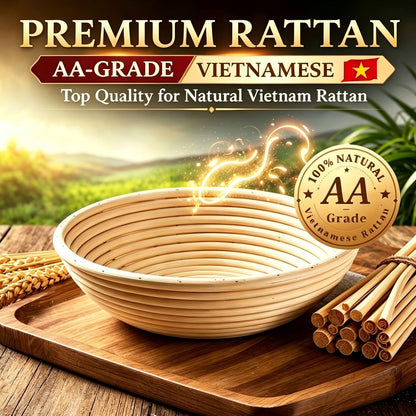 Banneton Sourdough Bread Proofing Basket, Premium AA-Grade, 9 Inch for Round, Boules Loaves, Vietnamese Banneton with Cloth Cover, Bread Lame Holder with 5 Blades (9.1 Inch)