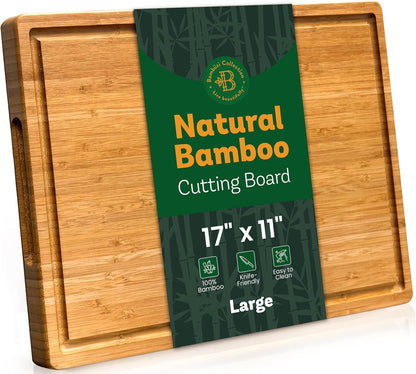 Bamboo Cutting Board Set for Kitchen - 3 Piece Reversible Wooden Cutting Boards, Wood Chopping Boards for Meat, Bread, Fruit, Cheese, Meal Prep, Wood Board and Charcuterie Serving Boards by Bambusi