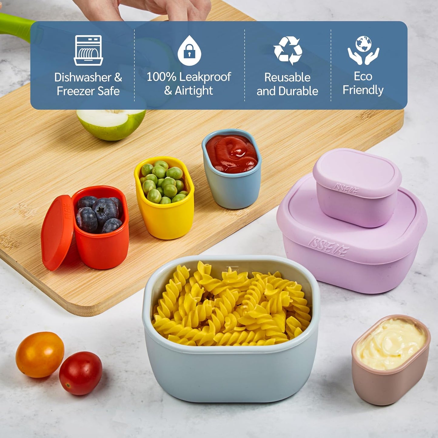 ISSEVE 6Pcs/Set Nesting Silicone Food Storage Containers with Lids, BPA Free Reusable Meal Prep Silicone Containers Lunch Box Bento Box Set (33.8oz, 20oz, 10oz, 6.7oz, 1.3oz) (Purple)