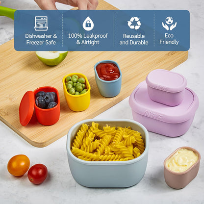 ISSEVE 6Pcs/Set Nesting Silicone Food Storage Containers with Lids, BPA Free Reusable Meal Prep Silicone Containers Lunch Box Bento Box Set (33.8oz, 20oz, 10oz, 6.7oz, 1.3oz) (Purple)