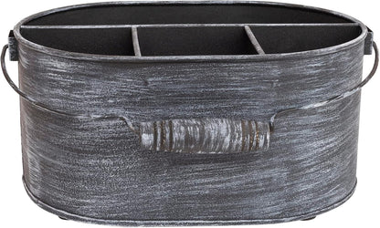 GoCraft Galvanized Flatware Caddy – Rustic Metal Utensil Holder with Handle – 4-Compartment Kitchen Organizer for Cutlery, Napkins, BBQ Tools – Farmhouse Table Decor & Storage