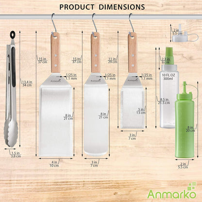 Metal Spatula Set Stainless Steel Hamburger Turner Griddle Flipper Scraper for BBQ Grill Flat Top