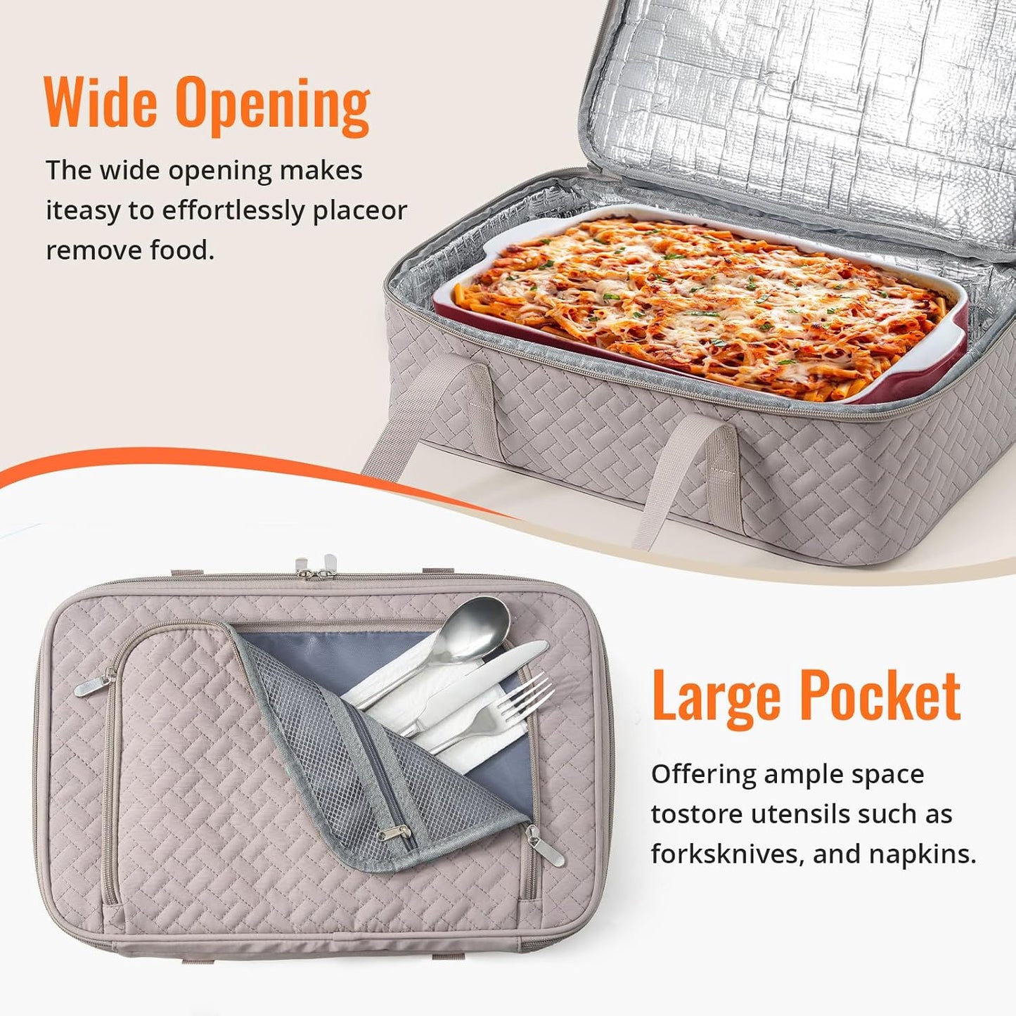 Insulated Casserole Carrier - Portable Casserole Carrier for Hot or Cold Food, Lasagna Holder for Parties,Picnic,Cookouts,Traveling - Fits 9" x 13" Baking Dish (Beige)