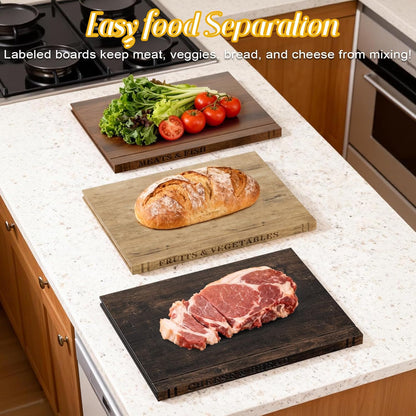 Book Cutting Board Set - 3pcs Wooden Book Cutting Boards, 100% Acacia Wood Food Safe Non-Slip Chopping Boards, Suitable For Home Kitchen Countertop Decoration (Acacia)