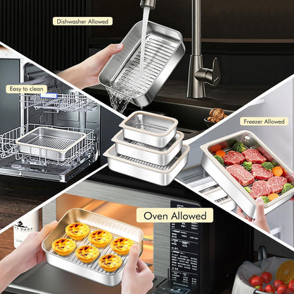 GIUOIDUO stainless steelFood Storage Containers setsstorage box with lidfreezer FrozenKitchen tray with lidOven plateSide dish plate Freezer & Dishwasher Safe