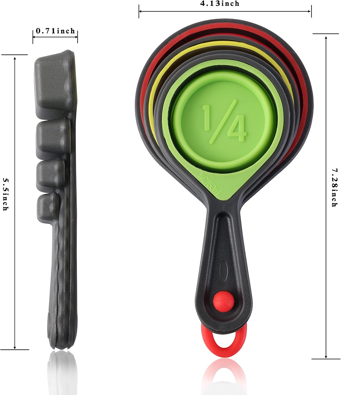 Collapsible Colander Set - 2 Pc Strainer Plus Food Grade Silicone Measuring Cups and Spoons - Pasta Strainer for Draining, Vegetables, Fruits 1 Medium 4-Quart & 1 Small 2-Quart - Home Essentials