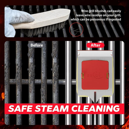 ENLOY Grill Brush for Outdoor Grill, Bristle Free Steam Grill Brush with Scraper, Replaceable Head, Safe Steam Cleaning 17'' Long Handle Grilling Accessories for Most Grills, Gifts for Men Dad Husband