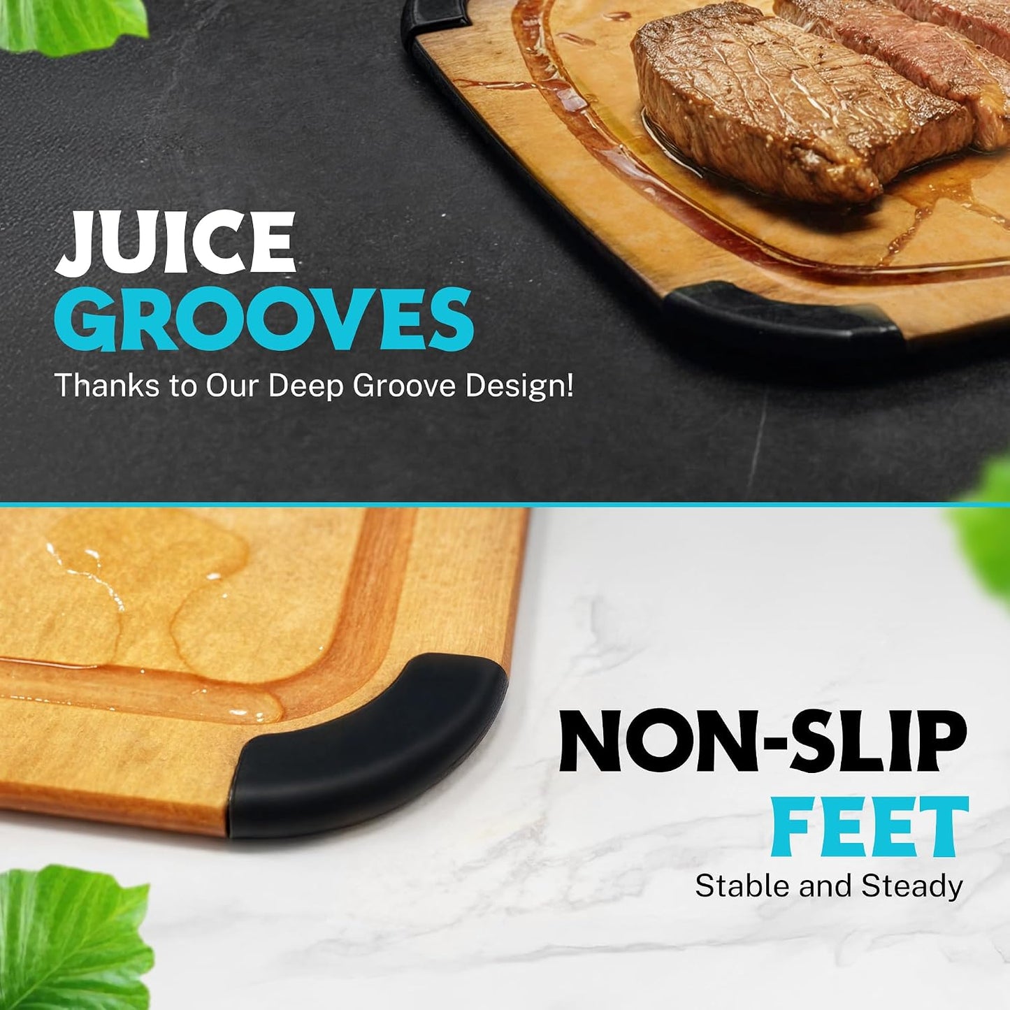 Dishwasher Safe Cutting Boards for Kitchen - Set of 2 Large Composite Wood Cutting Boards with Juice Groove, Non-Slip Feet & Lightweight Eco-Friendly Design 14.5" x 11" and 11.7" x 9.3"