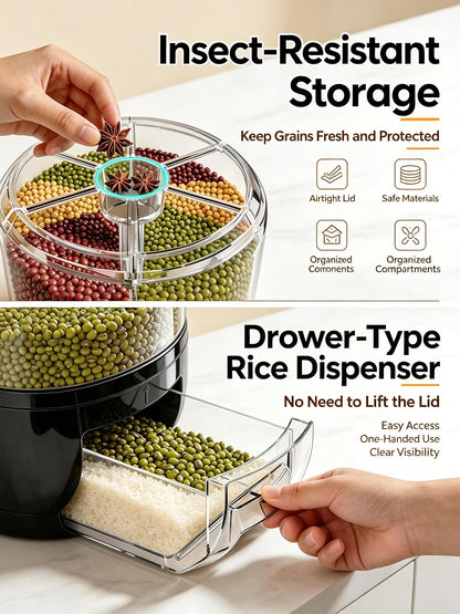 Gagee 11 Lbs Rice Dispenser, Clear | Grain Container Storage, With Lid, Measuring Cylinder, Moisture Proof, Household Cereal Dispenser Bucket