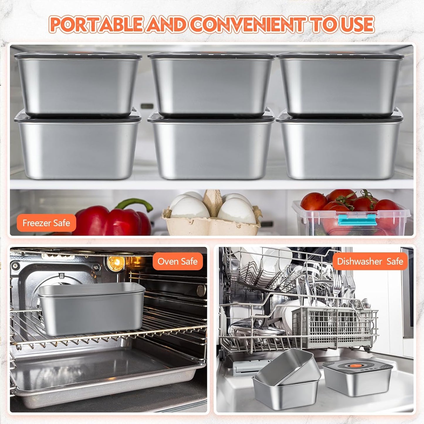 Layhit 10 Set Stainless Steel Food Containers with Lids Metal Marinating Snack Containers Box for Lunch, Leftovers, Dishwasher & Freezer Safe (18 oz)
