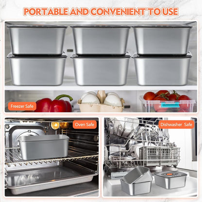 Layhit 10 Set Stainless Steel Food Containers with Lids Metal Marinating Snack Containers Box for Lunch, Leftovers, Dishwasher & Freezer Safe (18 oz)