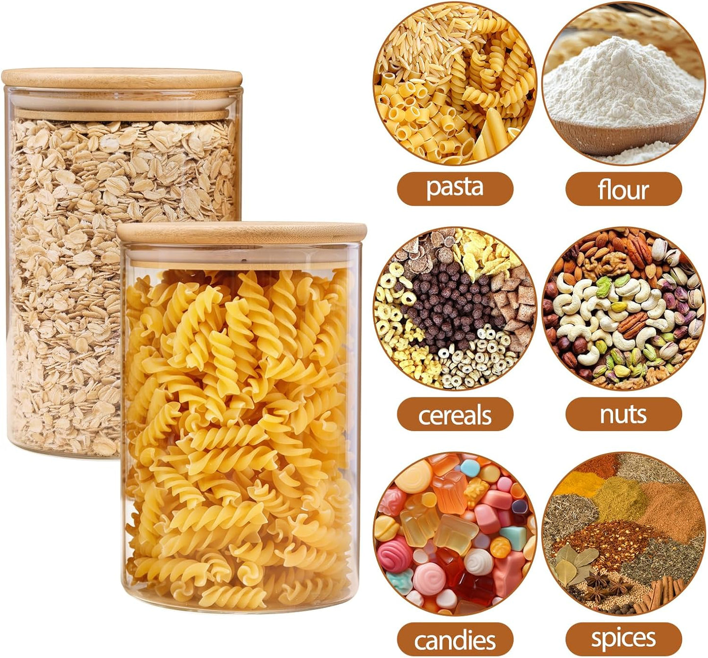 Moretoes 3 Pack 2qt Glass Storage Containers with Bamboo Press Lids, Large Airtight Food Storage Jars for Pantry, Flour, Sugar, Dry Goods