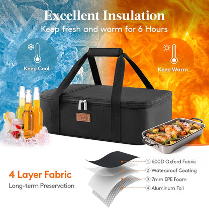 Lifewit Insulated Double Decker Casserole Carrier for Hot or Cold Food, Casserole Dish Carrying Case, Lasagna Holder for Potluck Parties, Picnic and Cookouts, Fits 9"x13" Baking Dish, Grey