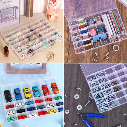 2 Pack Clear Bead Organizer Tackle Box with Adjustable Dividers for Jewelry Art Craft Containers 36 Grids Compartment with 5 Sheets Label Stickers