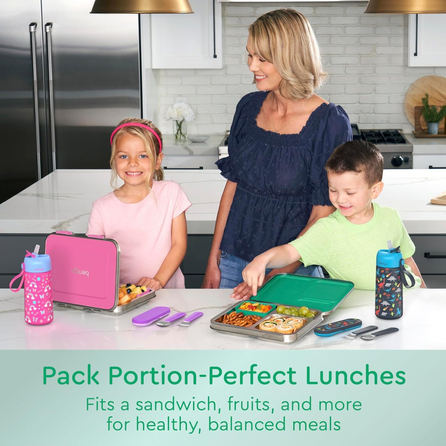 Bentgo Kids Stainless Steel Leak-Resistant Lunch Box - 3-Compartments with Bonus Silicone Container, Durable, Eco-Friendly, Dishwasher Safe, BPA-Free, Ideal for School, Ages 3+ (Silver)