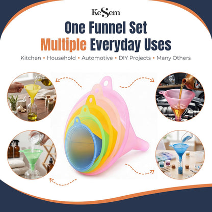 Plastic Kitchen Funnel Set of 5, Round Food Funnels for Kitchen Use, Multifunctional Funnels for Filling Bottles Canning Oil Funnel for Cooking, Lab and Automotive Use