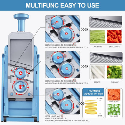 SupMaKin Upgrade Safe Mandoline Slicer Plus, Vegetable Chopper, Potato Slicer, Food Slicer Onion Chopper, Fry Cutter, Veggie Salad Dicer Kitchen Chopping Artifact Gifts (Blue)