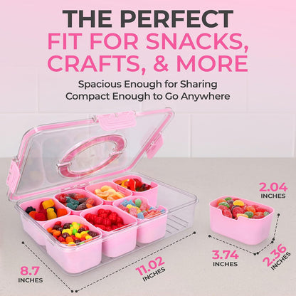 KEYVOZ Snackle Box Container with Lid- Travel Charcuterie Box with Handle - Organizer for Candy, Fruit, Nuts, Veggies, Snacks, Beach Essentials, Portable Lunch Box (Red, Small)