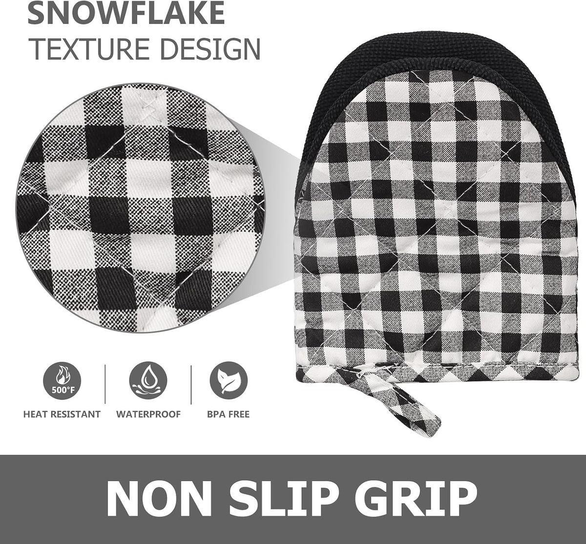 1 Pair Short Oven Mitts - Silicone Kitchen Oven Gloves High Heat Resistant 500℉, Mini Oven Mits with Non-Slip Grip Surfaces and Hanging Loop for BBQ, Baking, Cooking and Grilling (Black)