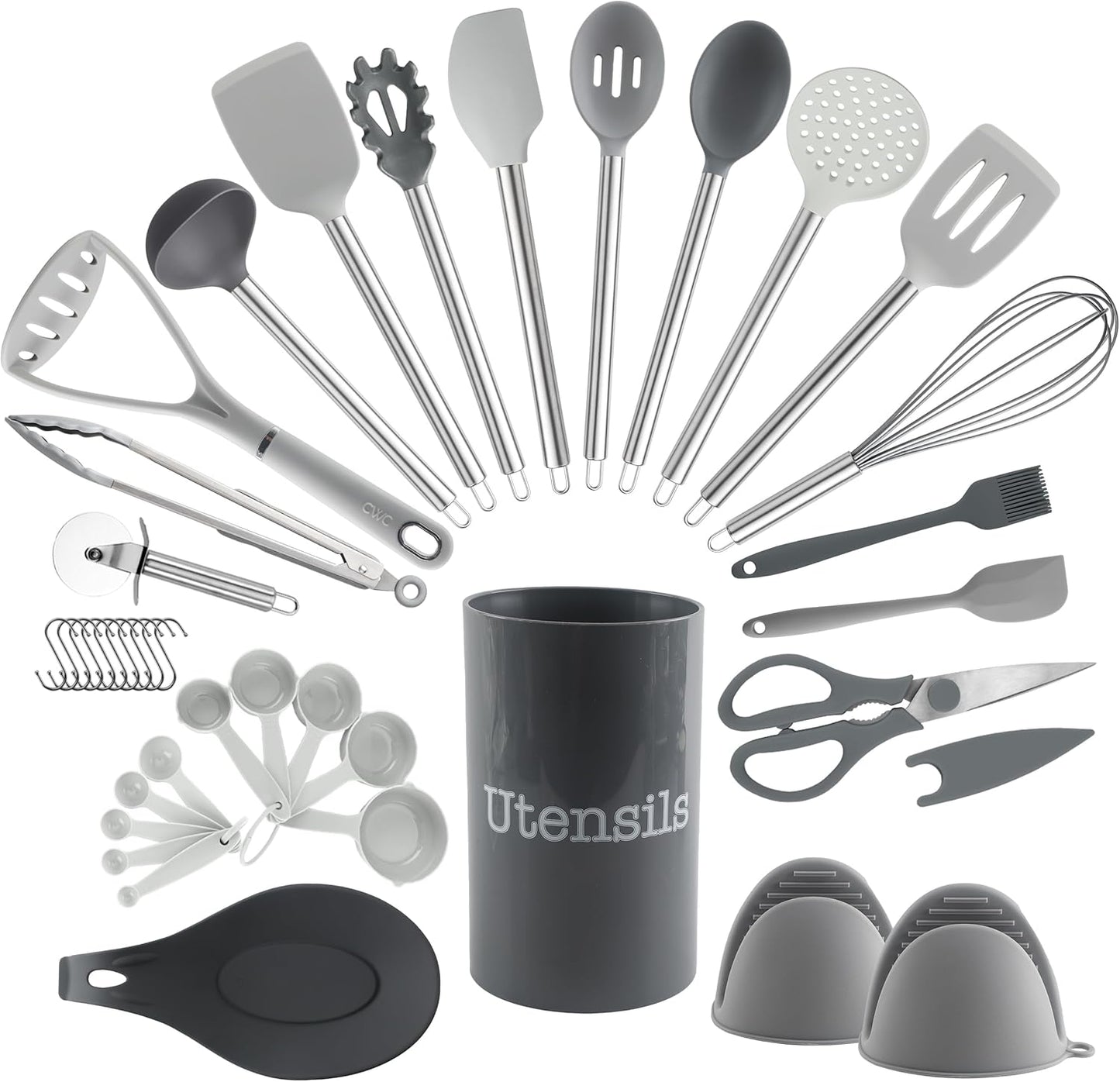 COOK WITH COLOR Silicone Cooking Utensils, Kitchen Utensil Set, Easy to Clean Silicone Kitchen Utensils, Cooking Utensils for Nonstick Cookware, Kitchen Gadgets Set, 38 Piece, Mint