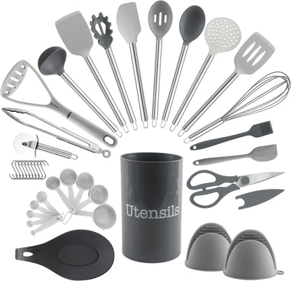 COOK WITH COLOR Silicone Cooking Utensils, Kitchen Utensil Set, Easy to Clean Silicone Kitchen Utensils, Cooking Utensils for Nonstick Cookware, Kitchen Gadgets Set, 38 Piece, Mint