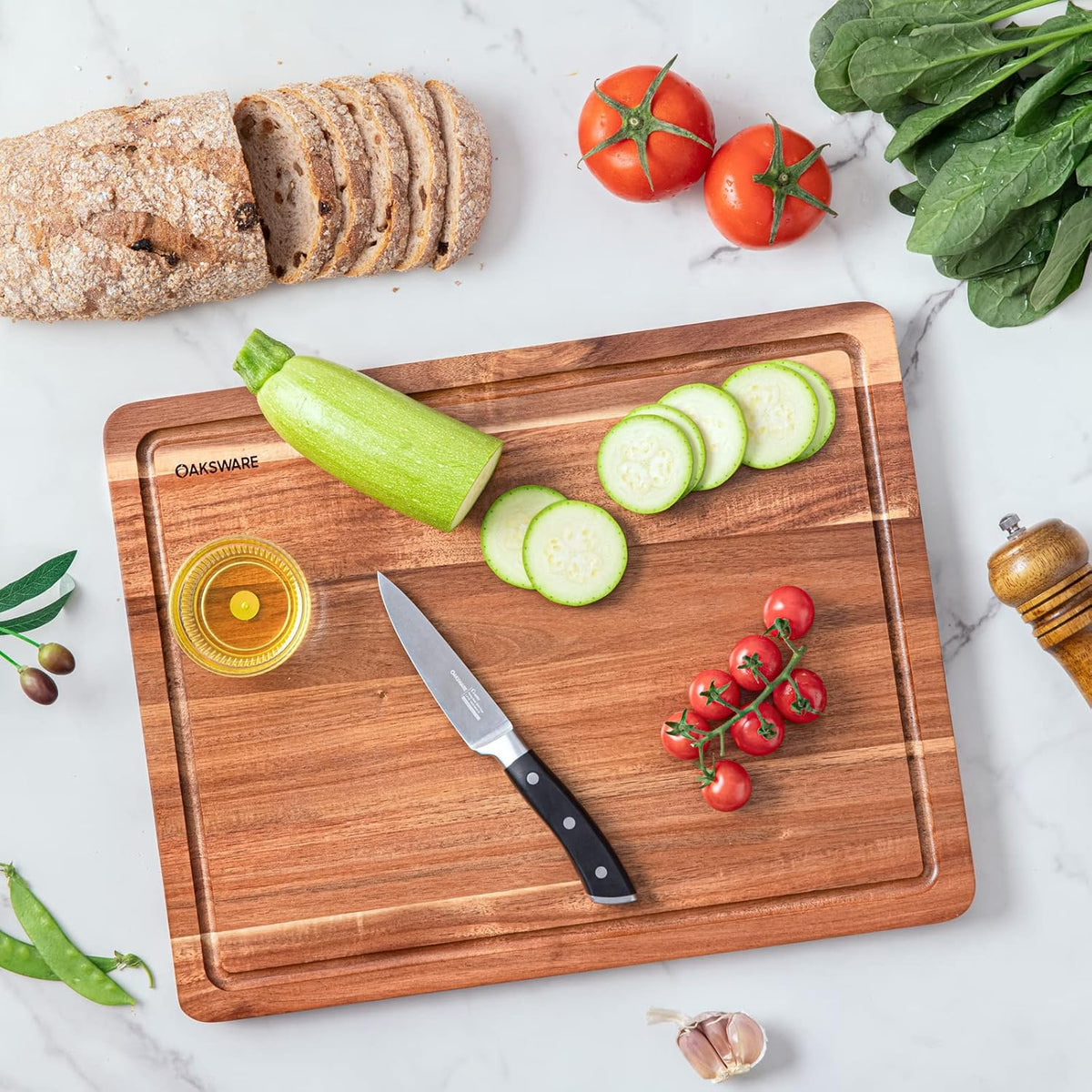 OAKSWARE 16.5" x 13" Acacia Wood Cutting Board, Kitchen Prep Station