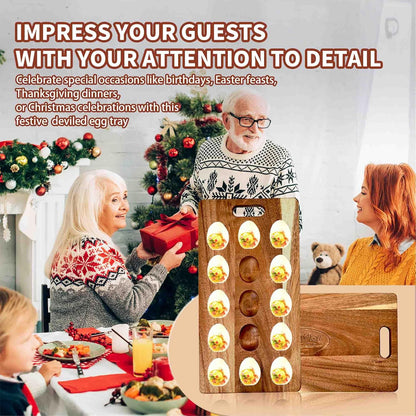 2-Pack 24 Holes Deviled Egg Platter,Acacia Wooden Round Deviled Egg Charcuterie Board Tray Holder Carrier with Handle for Kitchen Countertops