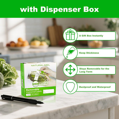 NATURALABEL 300 PCS Removable Freezer Labels with Dispenser - 1" x 3" Food Labels for Meal Prep Containers, Easy Peel-Off Design, No Residue (Green)