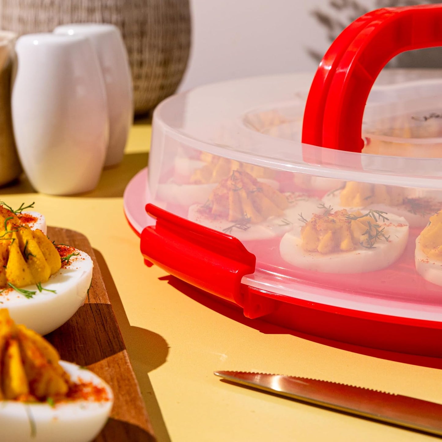 Deviled Egg Containers with Lid & Handles, 22-Count Portable Carrier, Dishwasher Safe Tray, Refrigerator Storage, High-Capacity Trays Deviled Egg Holder - Blue