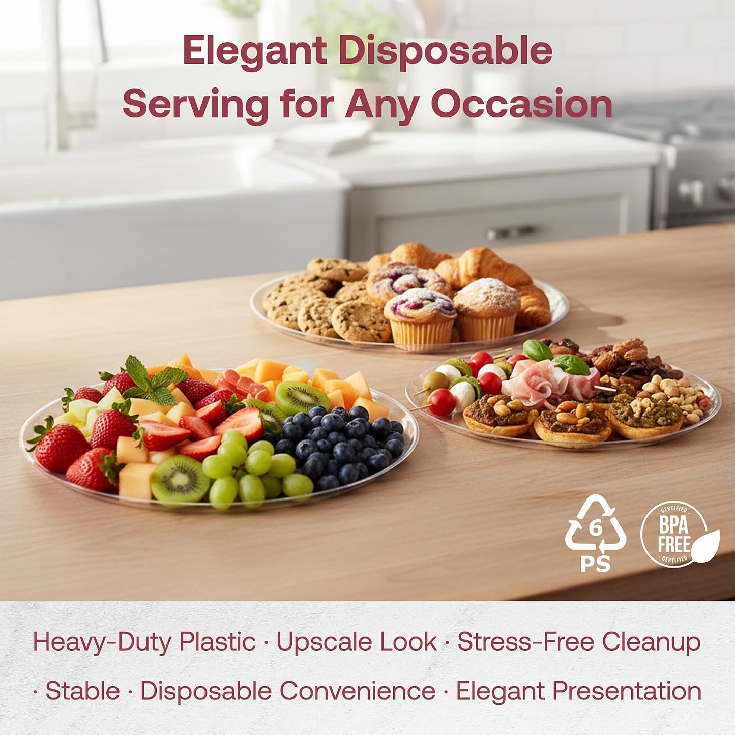 Smarty Had A Party 12 Inch Black Round Plastic Serving Tray – Heavy-Duty Party Platters & Catering Trays, Reusable or Disposable Plastic Trays for Serving Food, Elegant Party Tray Set of 25