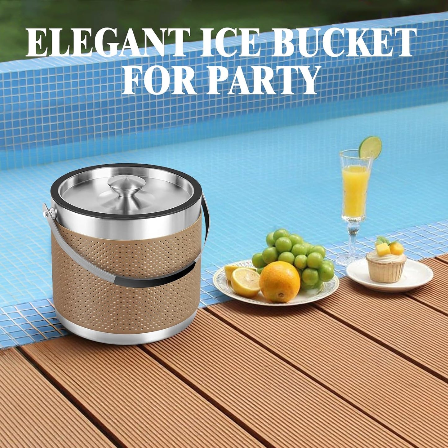 3.2L Double Wall Stainless Steel Ice Bucket with Lid,Scoop, Updated Insulated Ice Bucket for Cocktail Bar and Parties